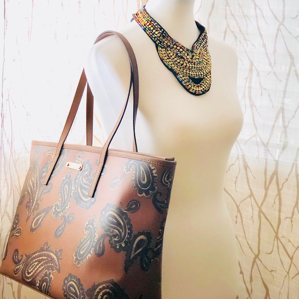 NWT MK Brown Leather Tote Shopper Bag Paisley